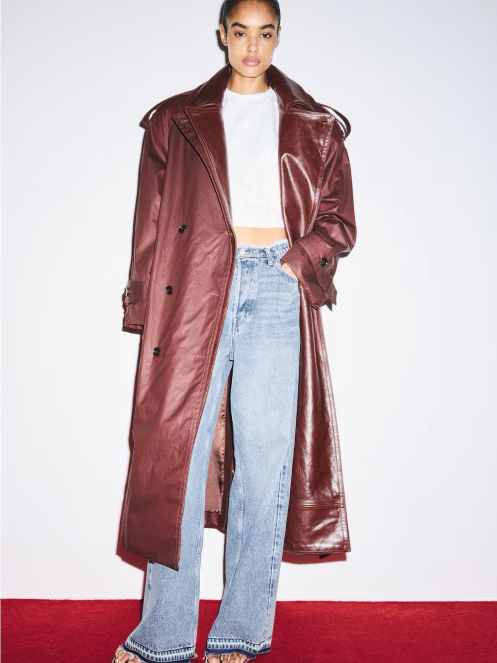 Kelly Wearstler Burgundy Leather Trench Coat